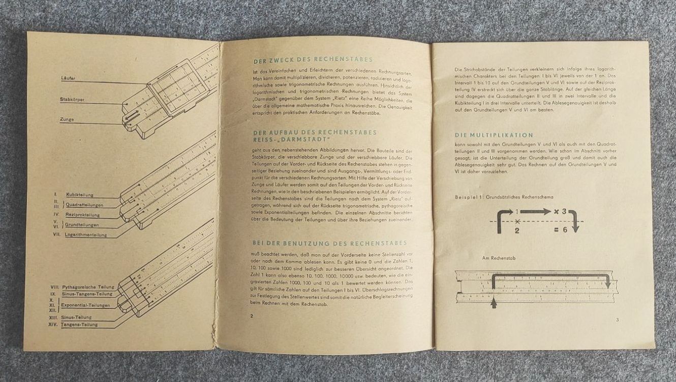 Gebrauchsanleitung zum Leichtmetall Rechenstab Reiss Darmstadt DDR Gebrauchsanleitung zum Leichtmetall Rechenstab Reiss Darmstadt DDR