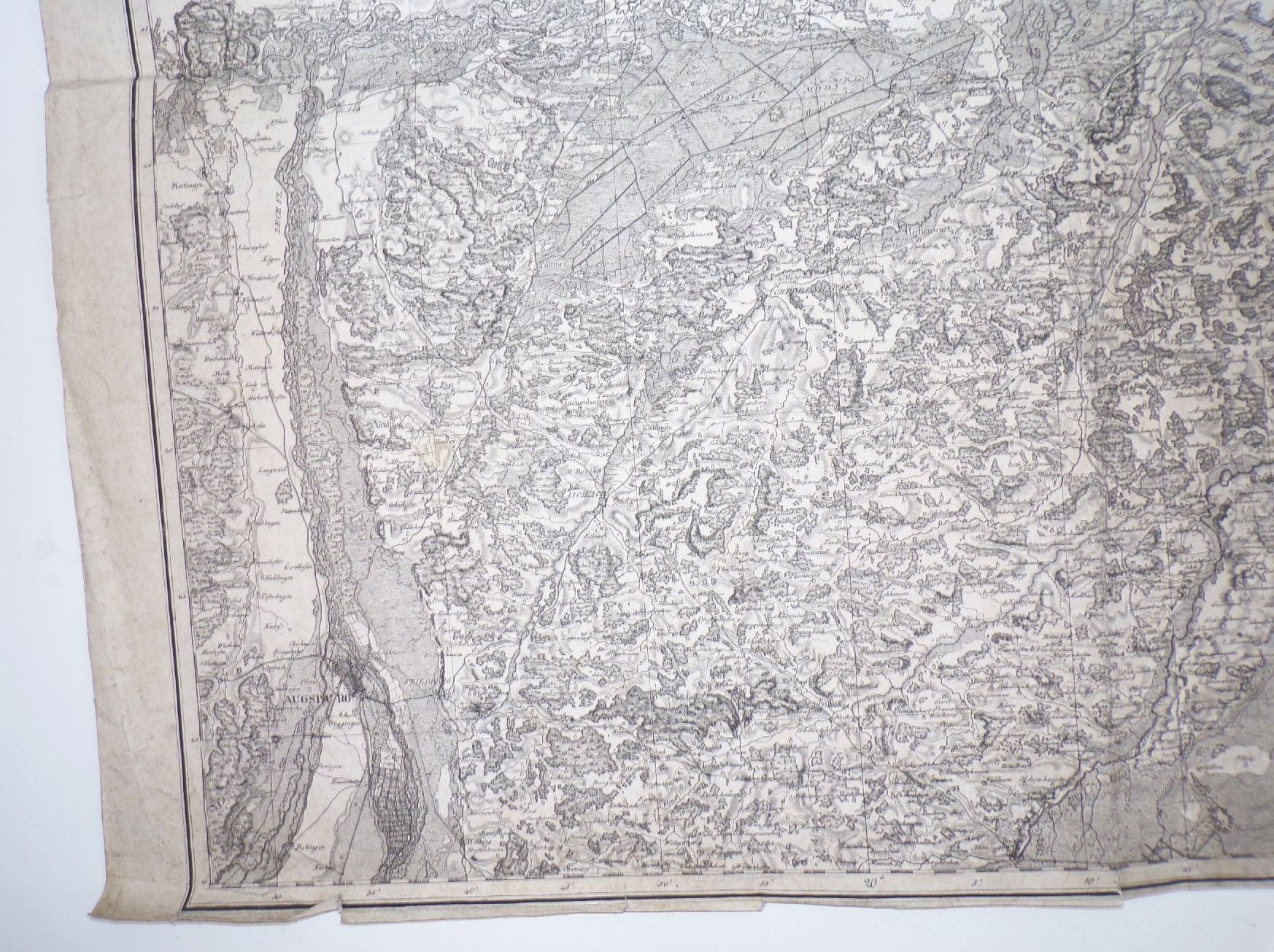 Übersichtskarte kgl Jagd Reviere im Leibgehege Münsingen Bayern um 1840 Karte