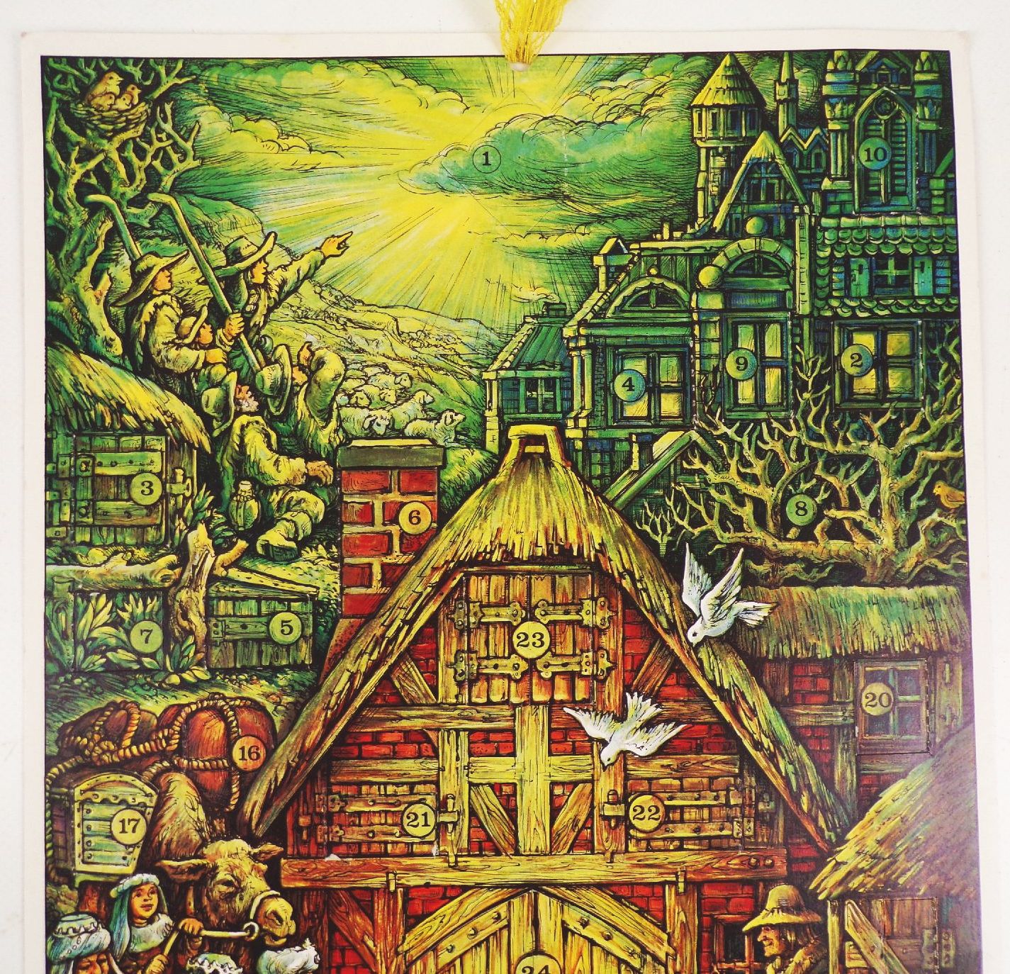 Alter Adventskalender Heilige drei Könige vor Stall Krippe Horst Räcke Leipzig 1980