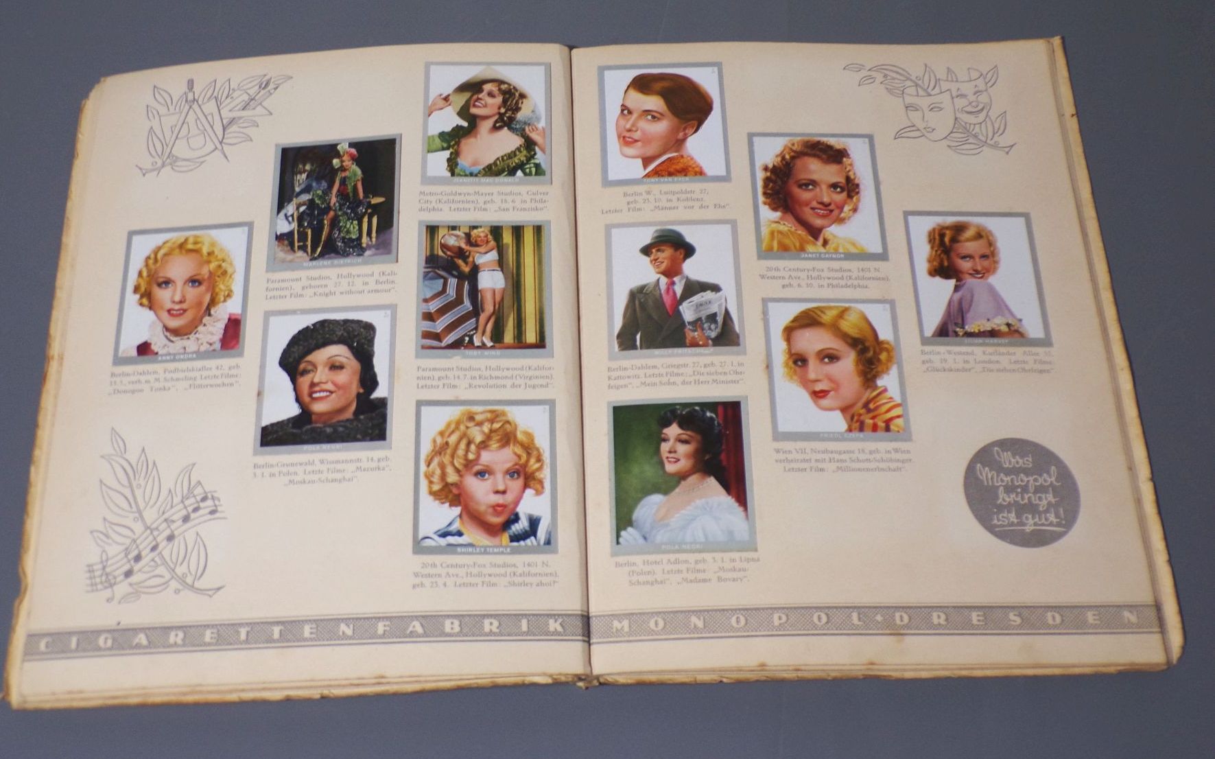 Altes Sammelbilderalbum Künstler im Film 1930er Monopol Dresden