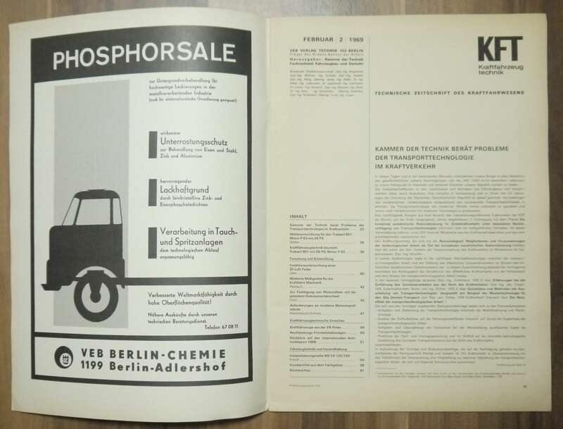 Zeitschrift Kraftfahrzeugtechnik DDR Februar 1969 KFT Trabant 601 Motor P 63