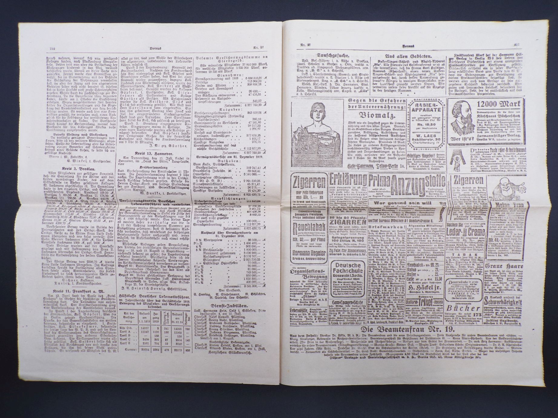 Voraus Organ der Gewerkschaft Deutscher Lokomotivführer 1920 Nr 27