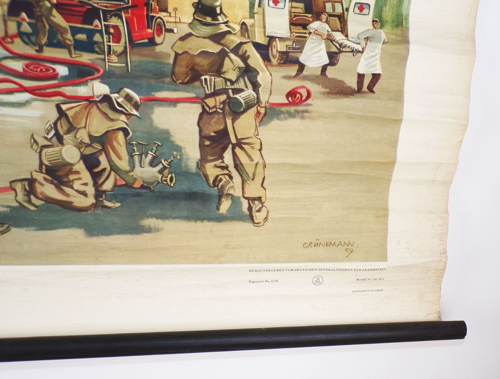 Alte Rollkarte unsere Feuerwehr DDR Wandtafel Grunemann Vintage Deko 