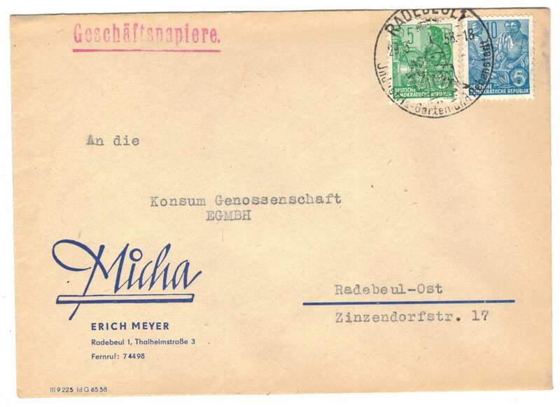 Werbe Brief Micha Erich Meyer Radebeul 1958 DDR 