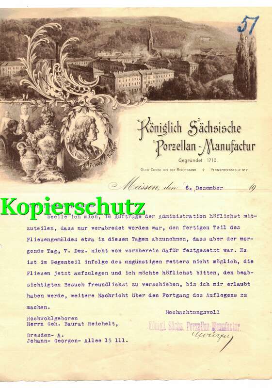 Litho Briefkopf Königlich Sächsische Porzellan Manufaktur Meissen 1910er !