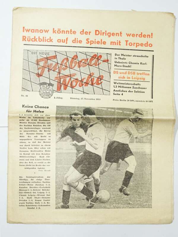 DDR Fussball Woche Nr 46  1953 Chemie Karl Marx Stadt Fuwo