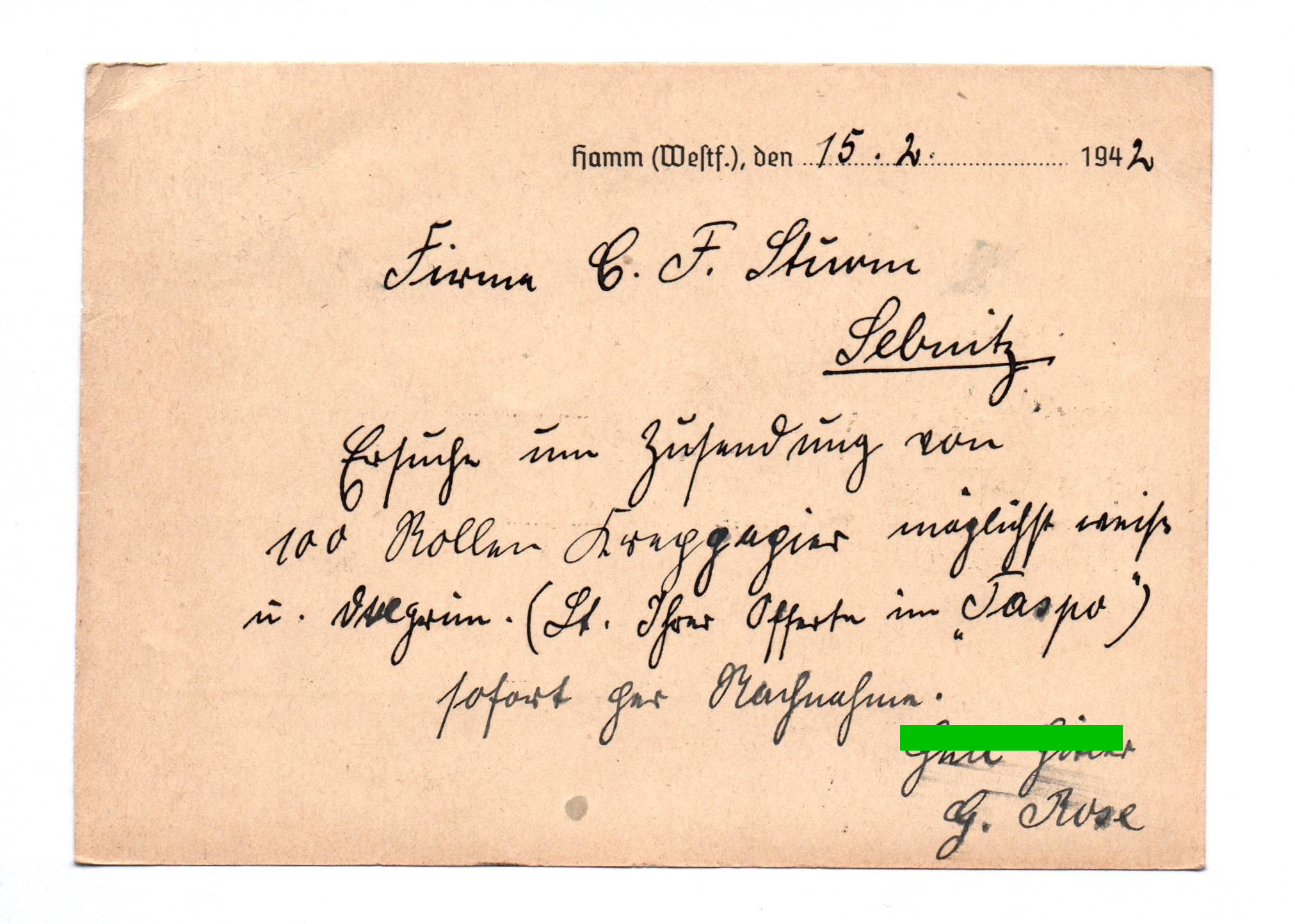 Postkarte Gartenbaubetrieb Hamm Westfalen 1942 Postkarte Gartenbaubetrieb Hamm Westfalen 1942