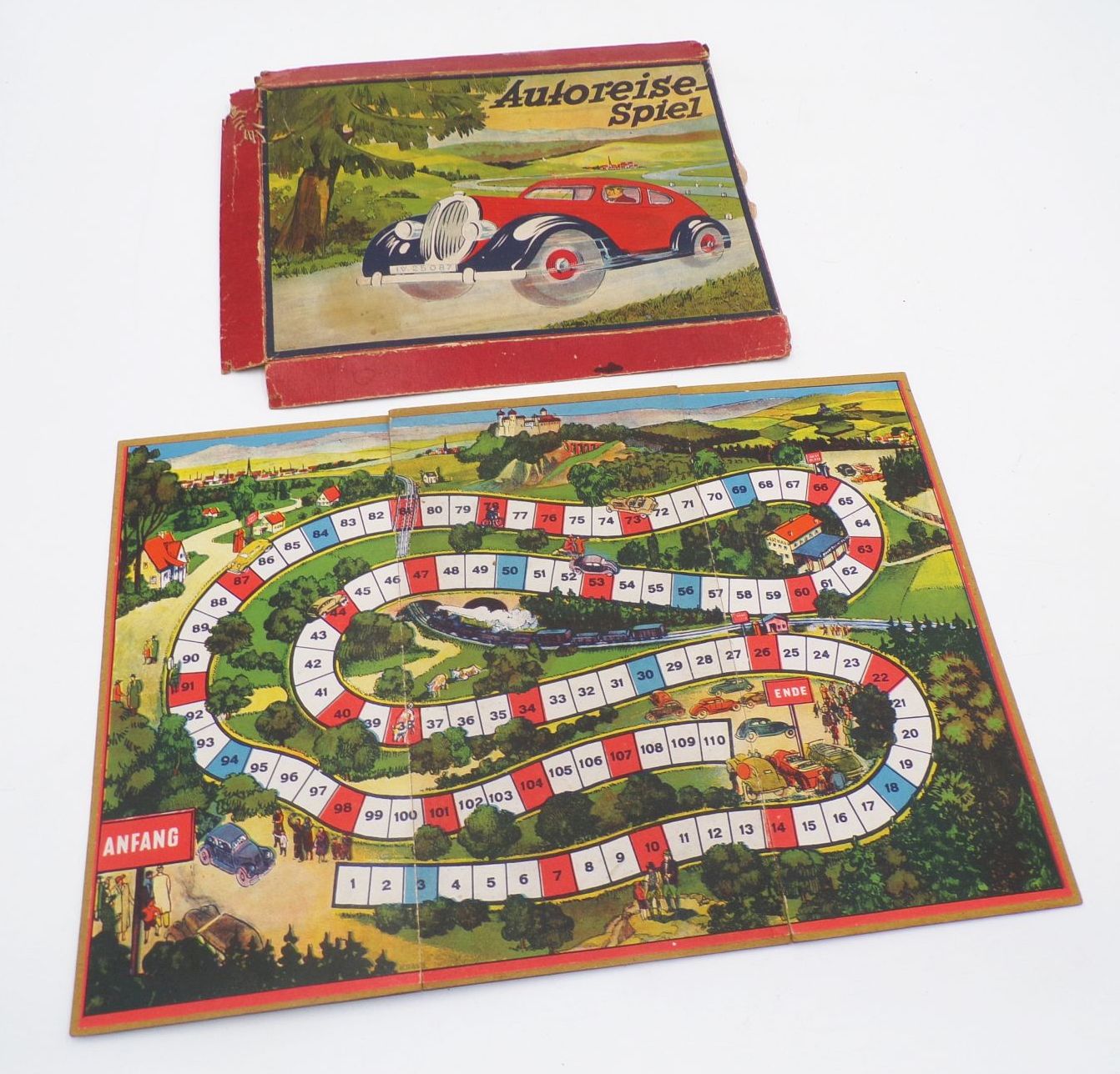 Autoreise Spiel um 1930 Spielplan 