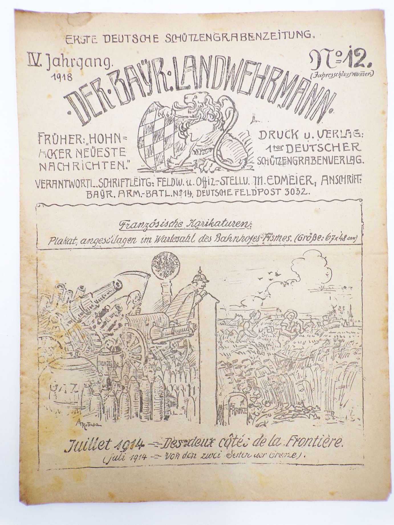 Der bayerische Landwehrmann Schützengraben Zeitung 1918 Nummer 12 