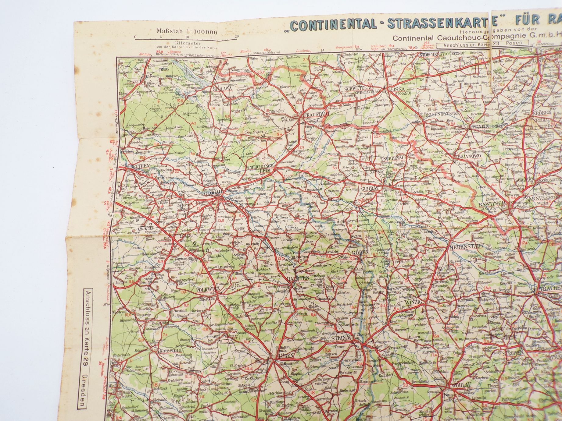 Alte Continental Straßenkarte Landkarte 30 Breslau Wroclaw Polen