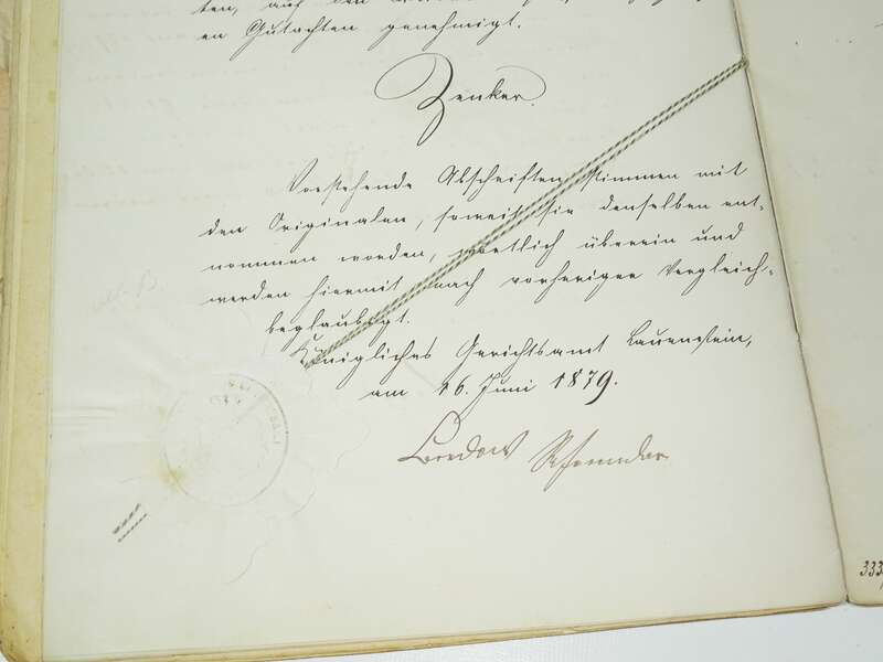 Akte Major Hannibal von Lüttichau Schloss Bärenstein Kaufvertrag 1879