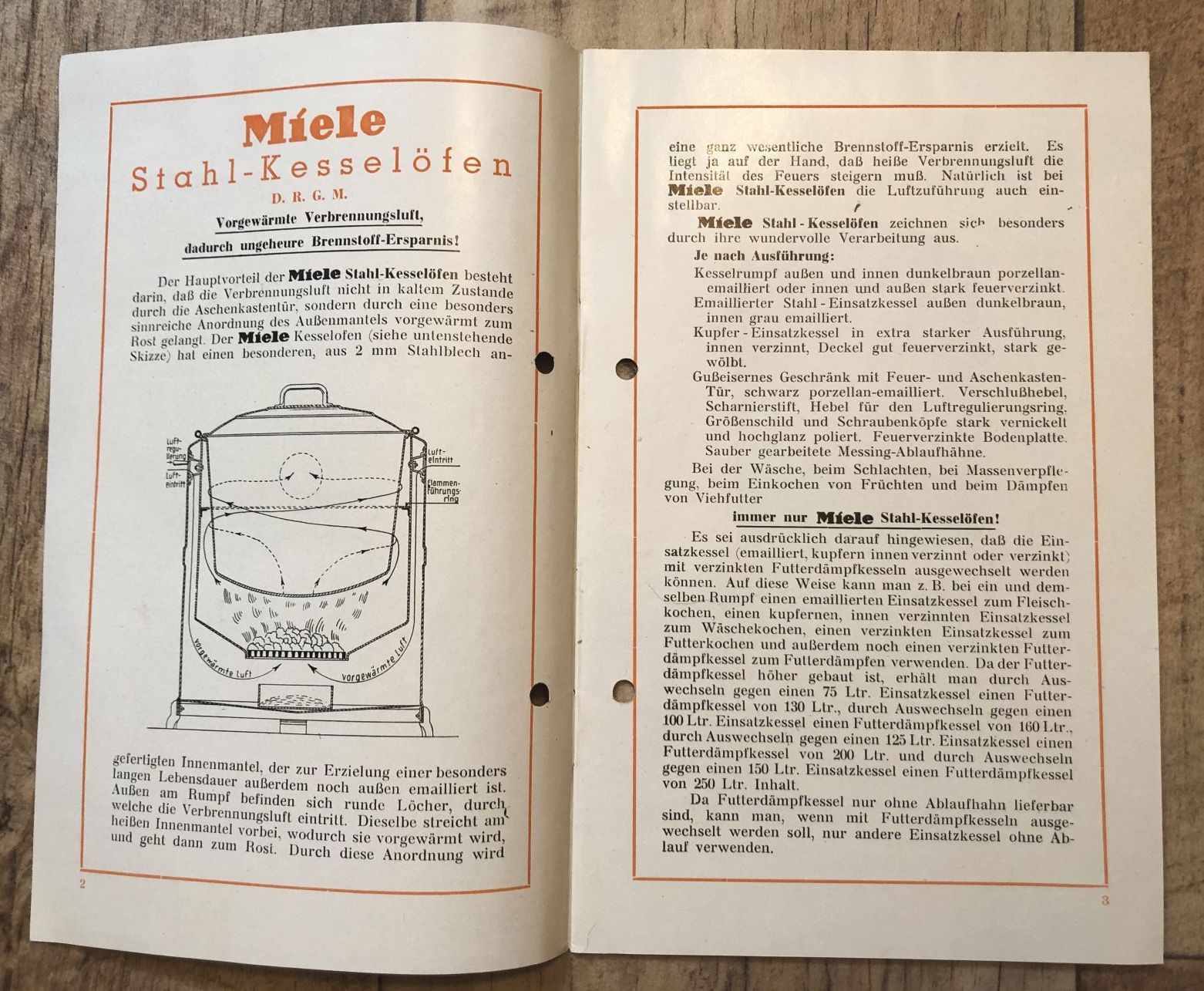 Miele Stahl Kesselöfen Mielewerke AG Gütersloh Westfalen alter Prospekt