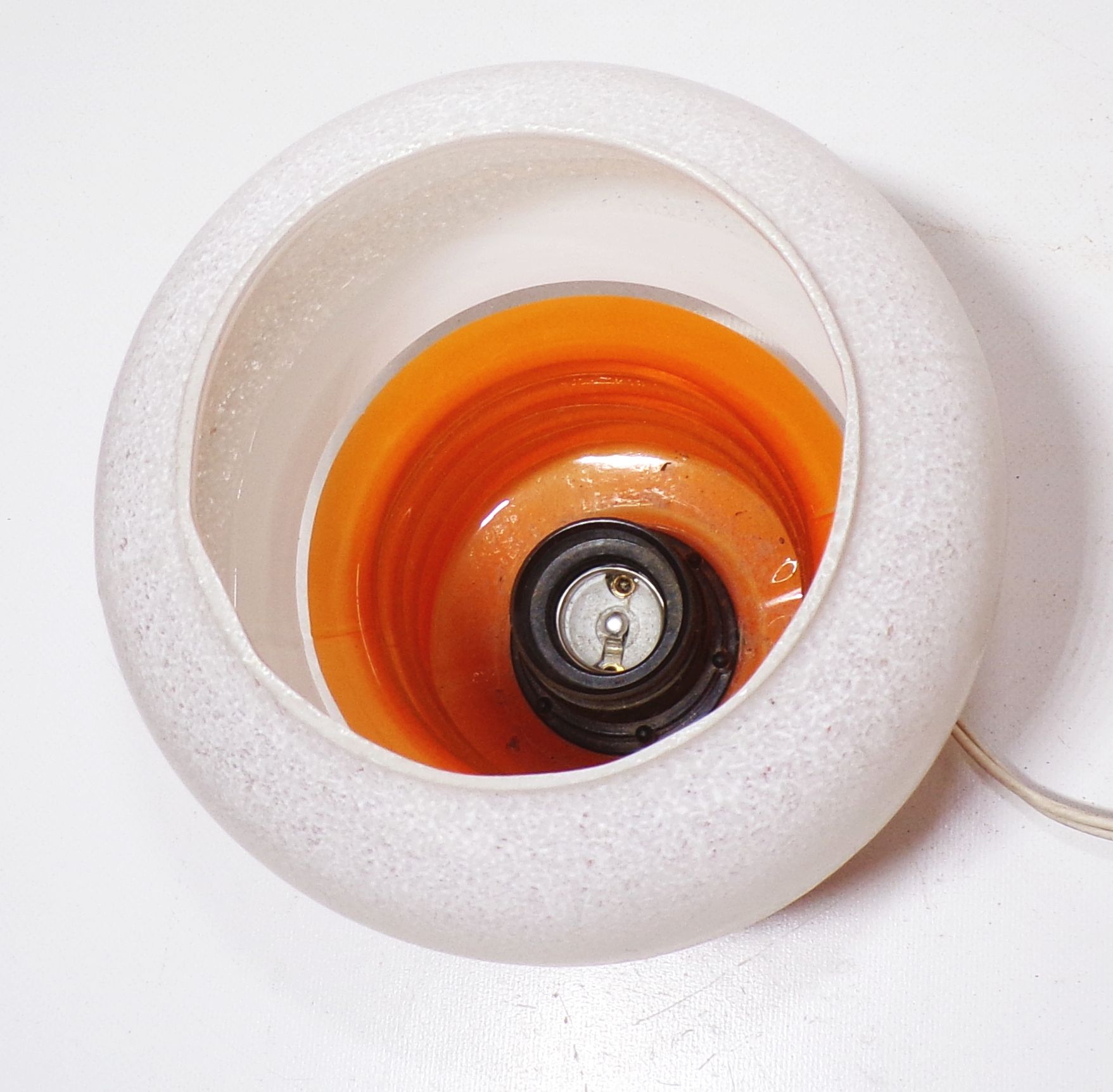 DDR Tischlampe Nachttischlampe Weiss Orange E27 Leuchte Rund Glaslampe