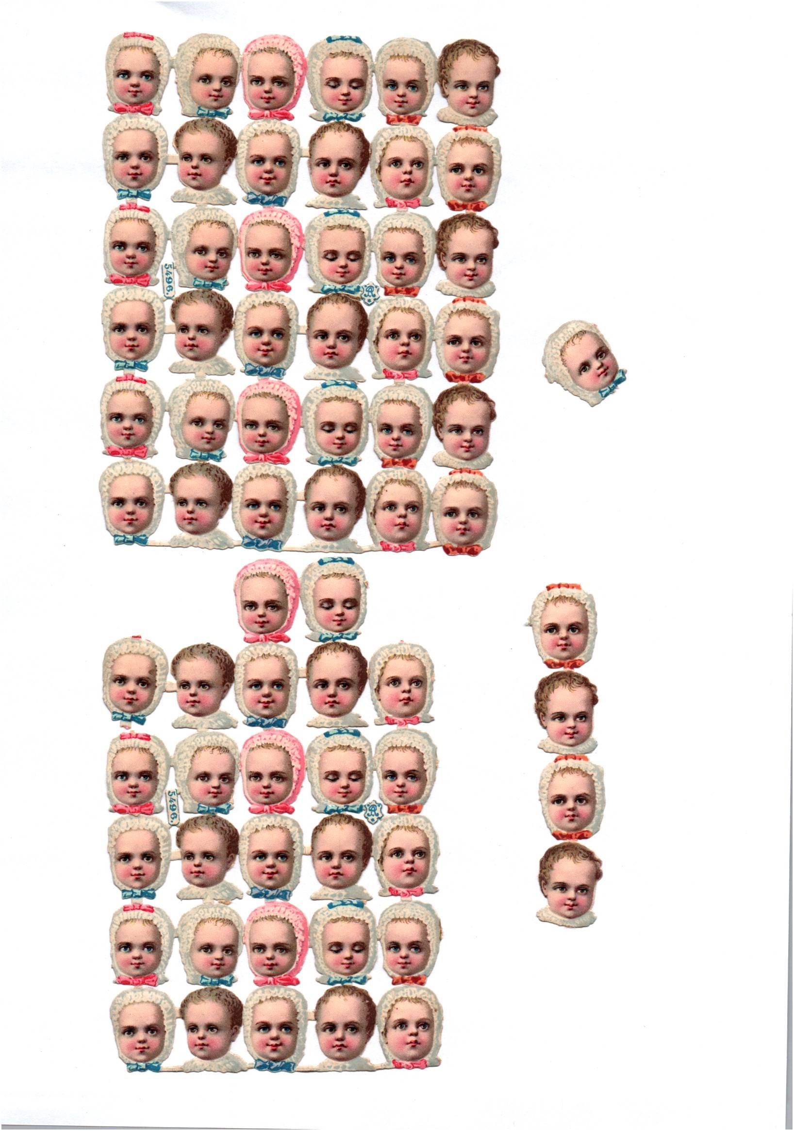 Alte Oblaten Bogenteile Kindergesichter Babys No 5496 und 5852 vor 1945 
