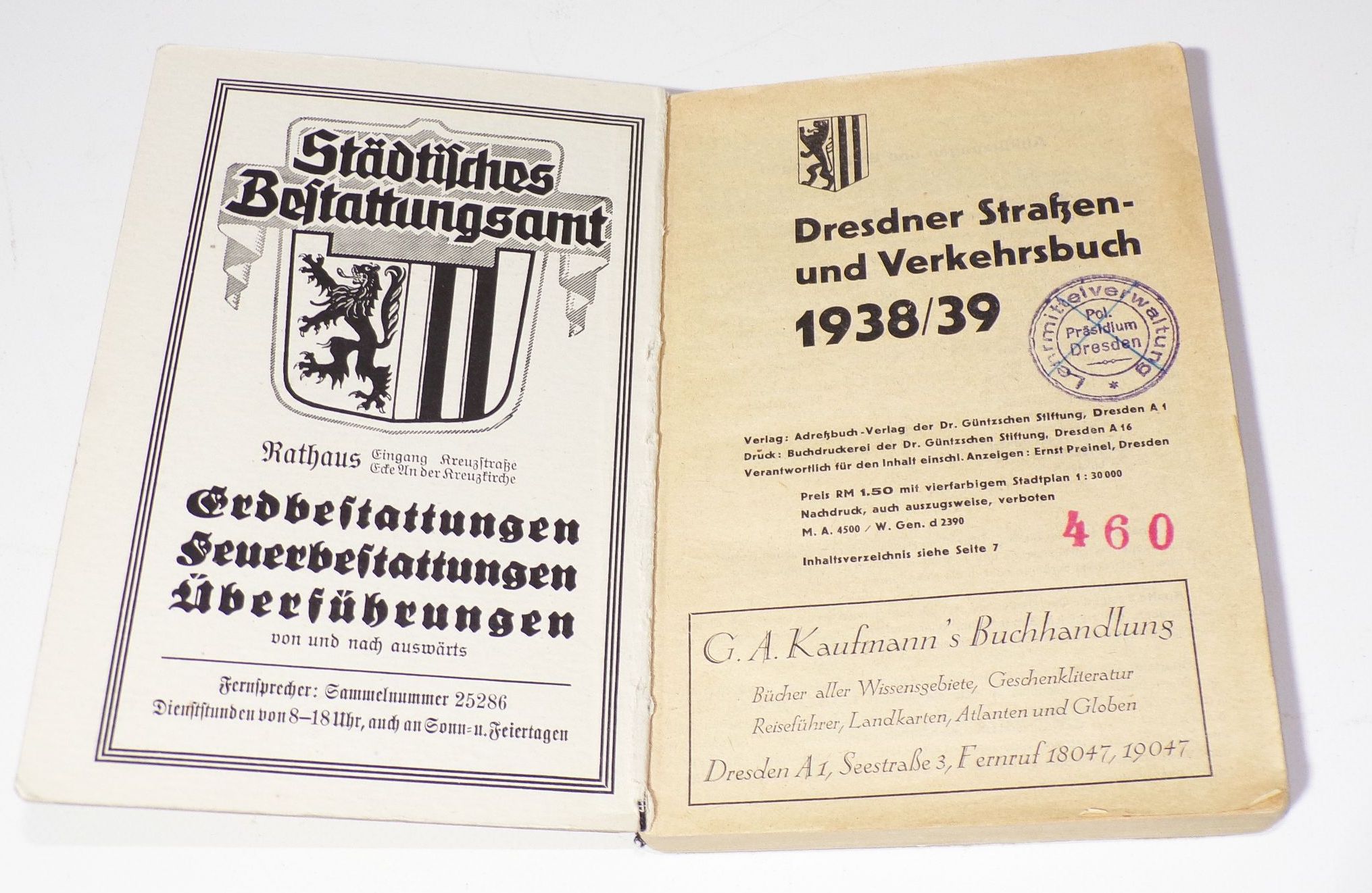 Dresdner Straßen und Verkehrsbuch 1938 1939 mit Stadtplan