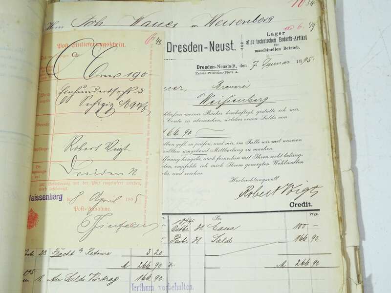 Dokumente Aktenmappe 1895 Nachlaß Braumeister Weißenberg Brauerei Rechnungen 