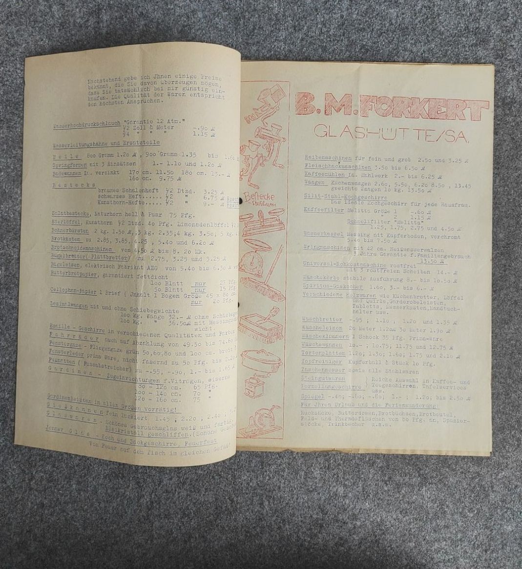 Alte Preisliste Forkert Glashütte Einkochgläser Küchengeräte Alte Preisliste Forkert Glashütte Einkochgläser Küchengeräte