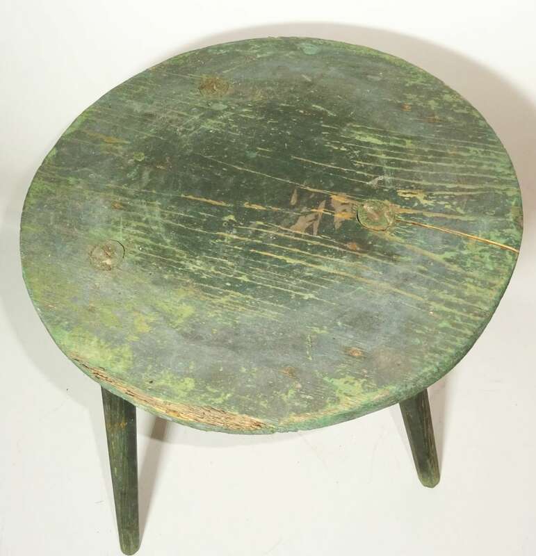 Alter Holzhocker Schemel Dreibein Grün Hocker Shabby