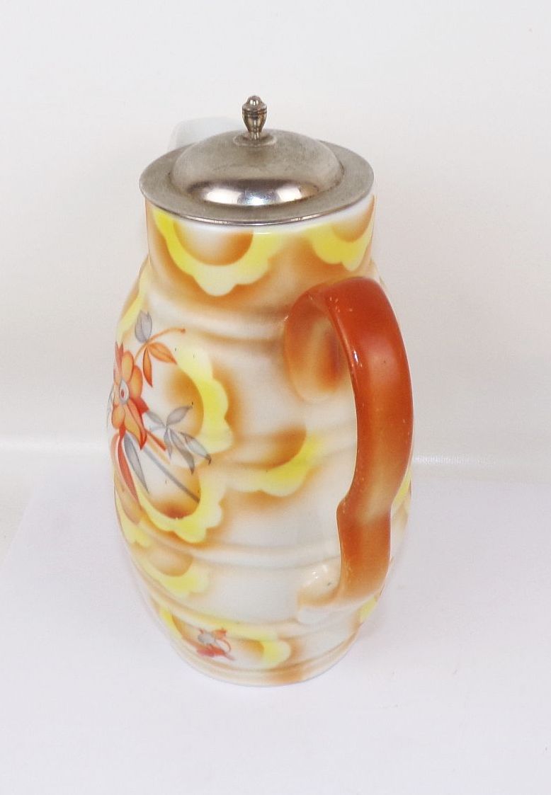 Alte Spritzdekor Kakaokanne Blumen 