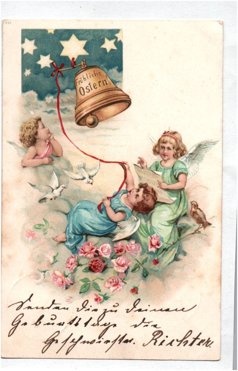 Litho Ak Engel läuten die Glocken 1900 Fröhliche Ostern 