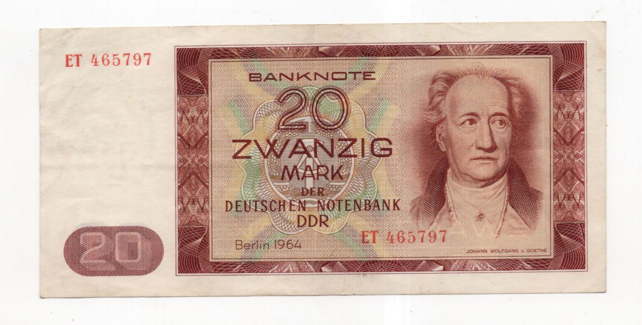 Geldschein 20 Mark der deutschen Notenbank DDR 1964