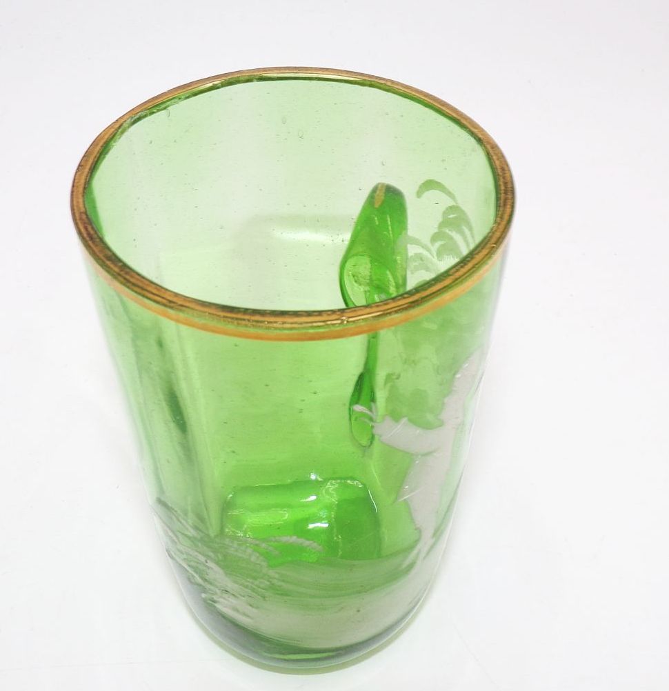 Altes Glas Schneemalerei um 1900 grün weiß Antik Altes Glas Schneemalerei um 1900 grün weiß Antik