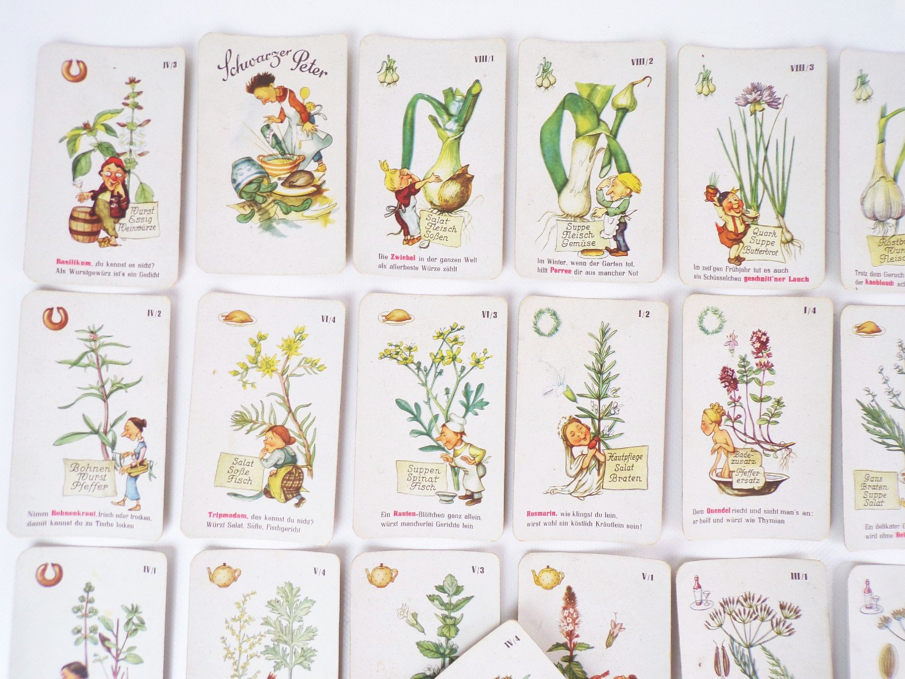 Guten Appetit Lehr Quartettspiel Schwarzer Peter Küchenkräuter um 1955 Guten Appetit Lehr Quartettspiel Schwarzer Peter Küchenkräuter um 1955