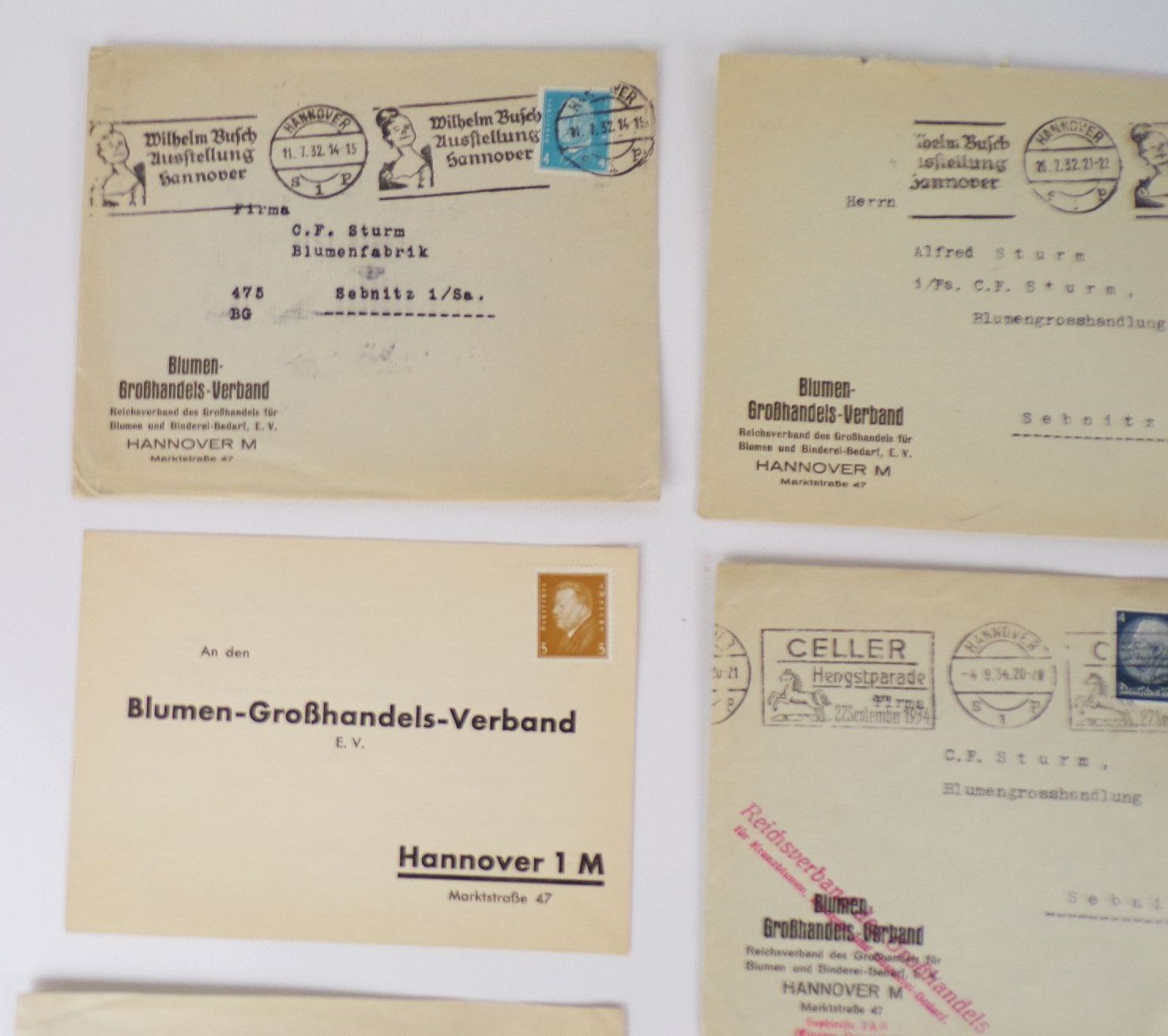 Briefe Konvolut 1932 Blumen Großhandel Verband Hannover Maschinenstempel 