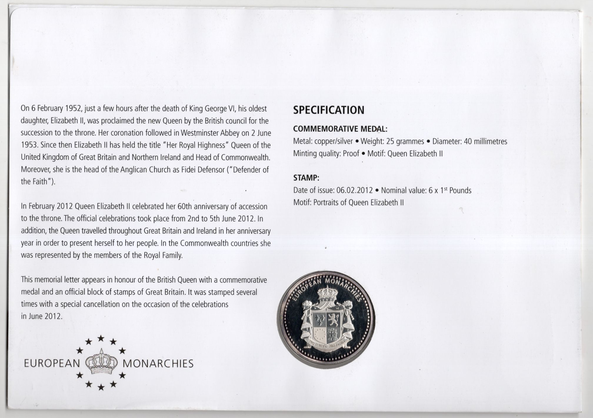 Numisbrief Diamantjubiläum Queen Elisabeth 2012 Numisbrief Diamantjubiläum Queen Elisabeth 2012