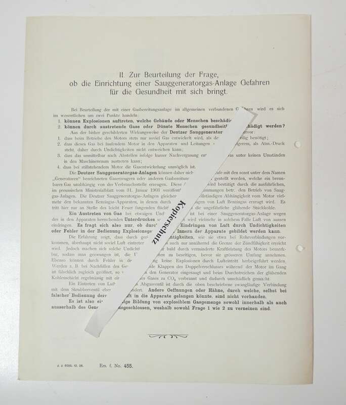 Prospekt Gasmotoren Fabrik Deutz Cöln Deutz Sauggeneratorgas Anlagen 1912