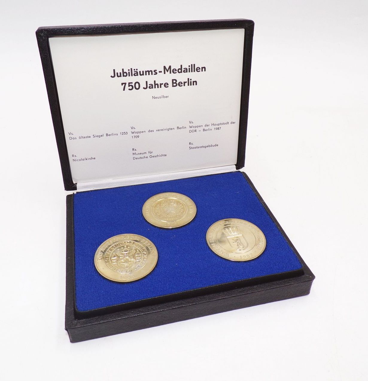 Jubiläums Medaillen 750 Jahre Berlin Neusilber Etui DDR 