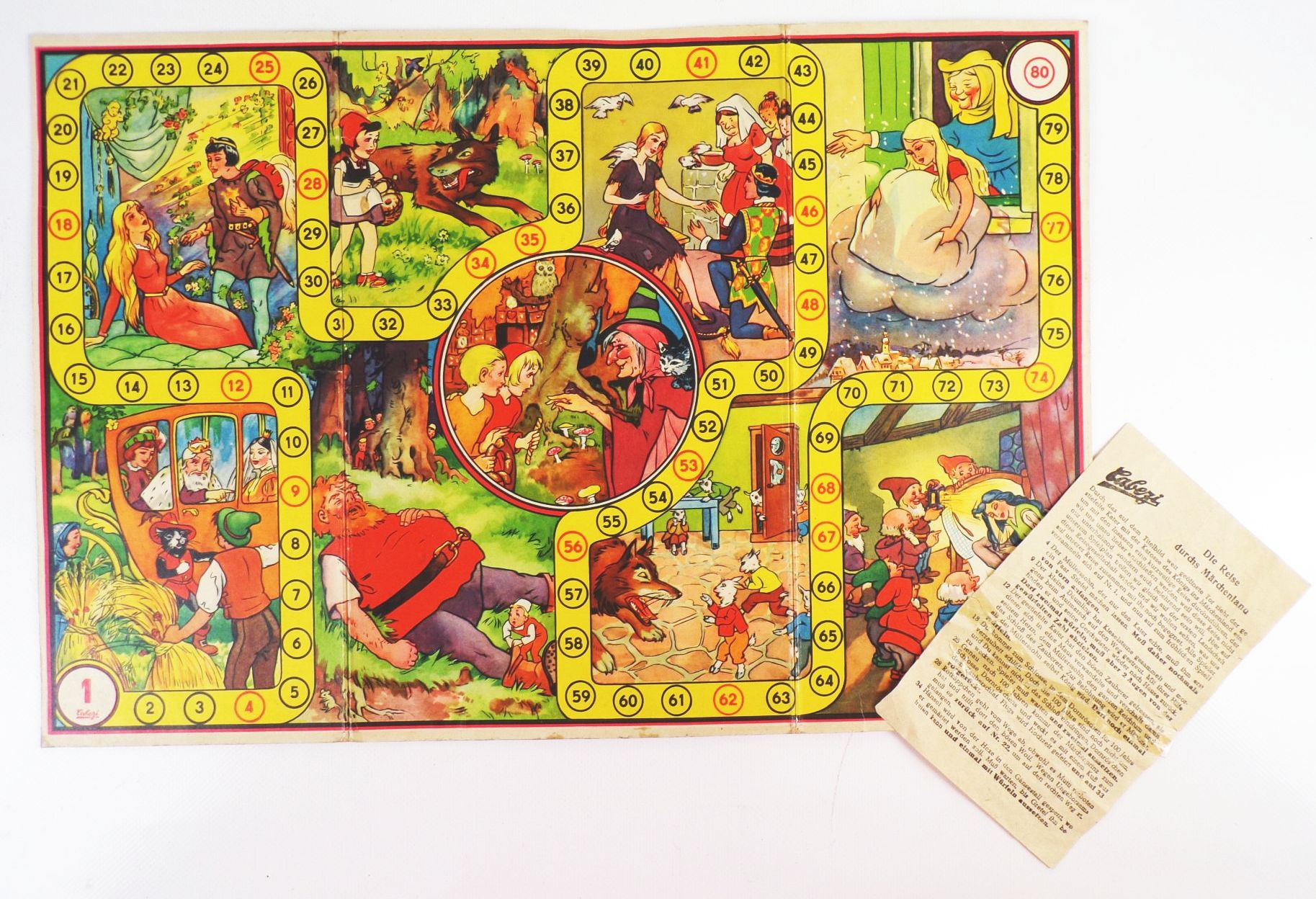 Cabezi Würfelspiel Die Reise durchs Märchenland um 1950 Spielplan Cabezi Würfelspiel Die Reise durchs Märchenland um 1950 Spielplan