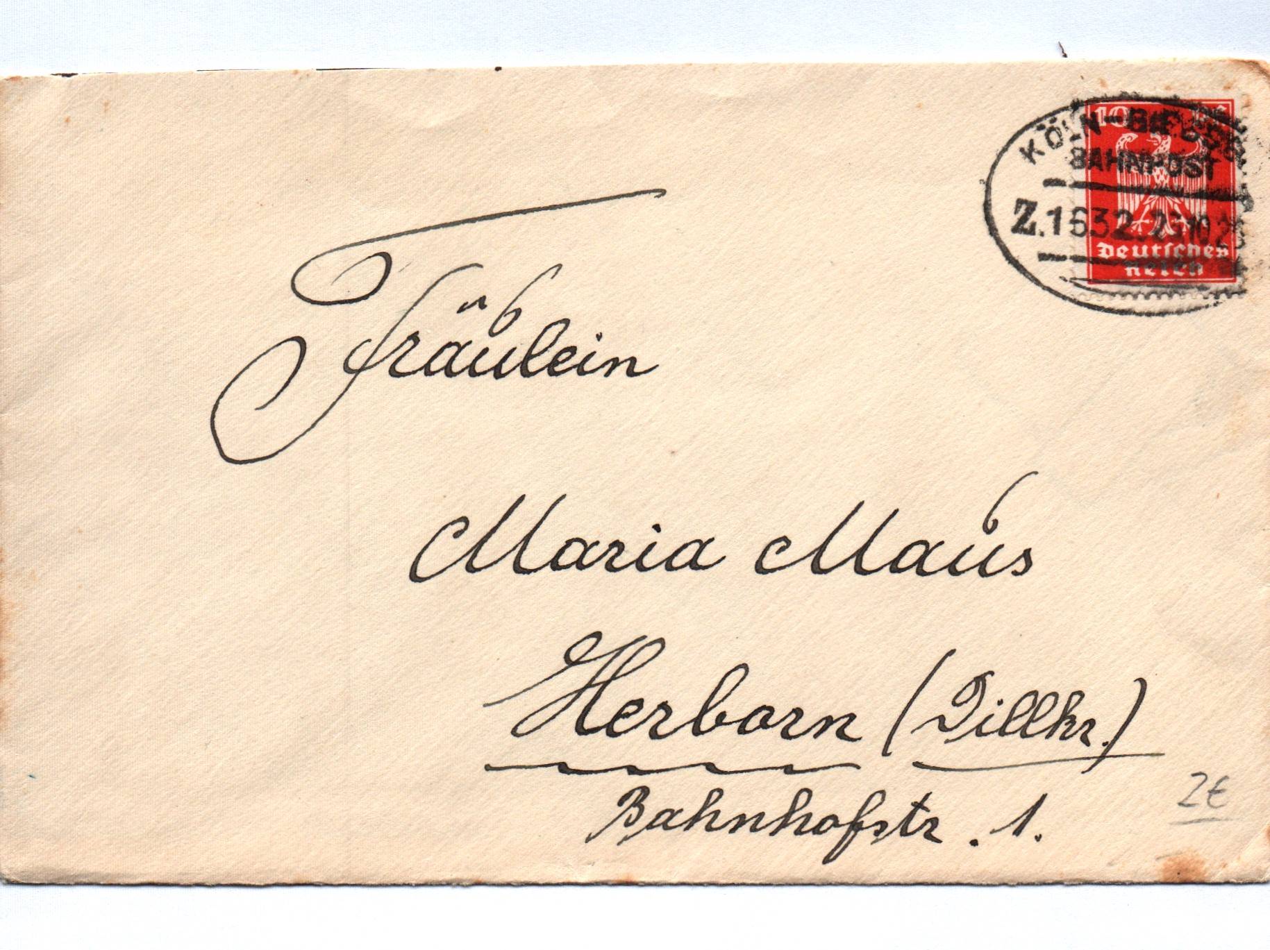 Brief Bahnpost Köln 1923