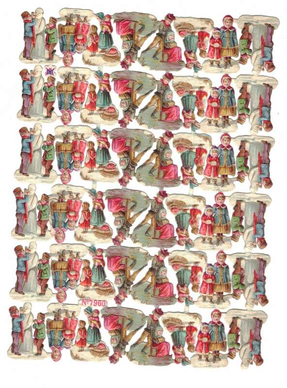 Oblaten Bogen No 7960 Kinder im Winter Weihnachten vor 1945