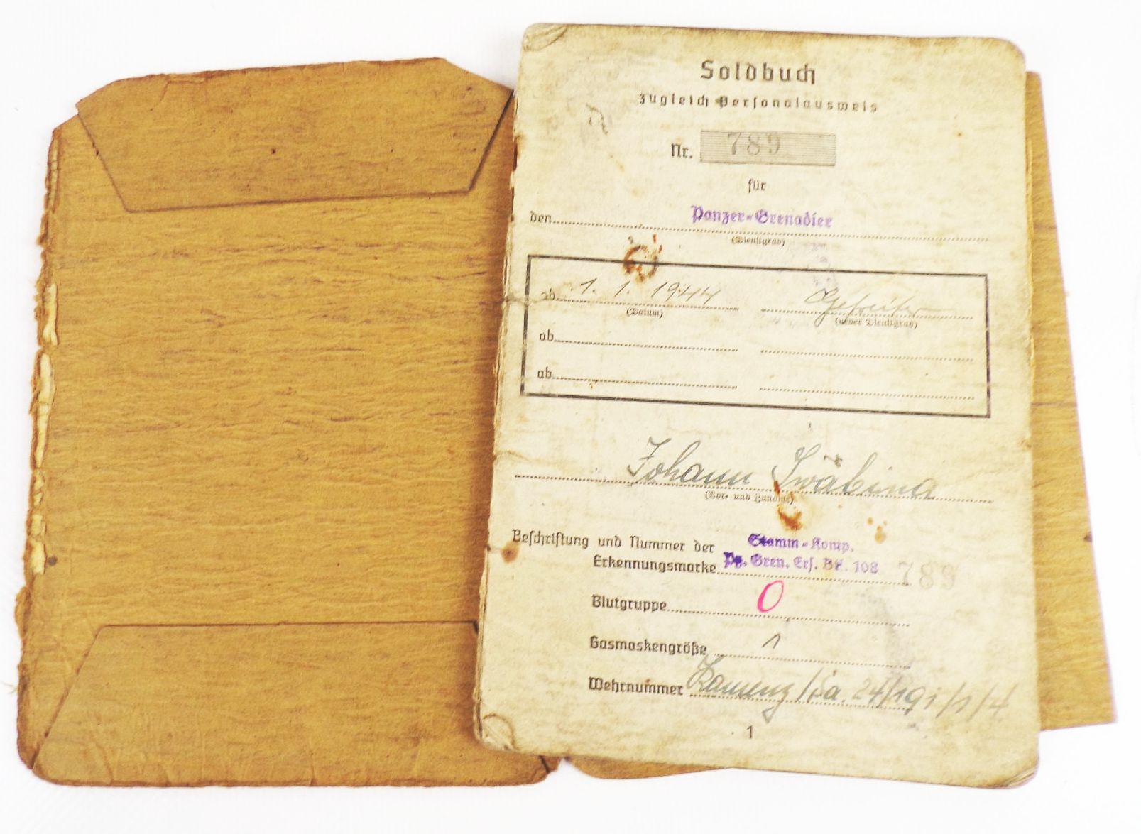 Soldbuch 2 WK Panzergrenadier 