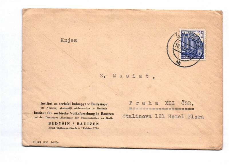 Brief 1956 Institut für sorbische Volksforschung Bautzen DDR nach Prag