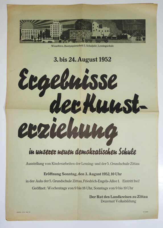 Plakat Zittau Lessing Grundschule 1952 Kunsterziehung DDR