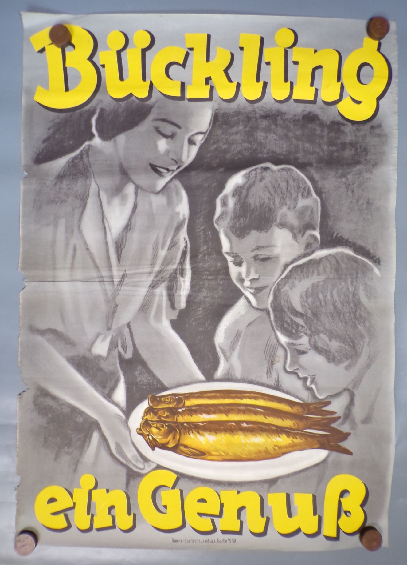 Plakat Fisch Reklame Bückling ein Genuss 1930 er Poster Vintage