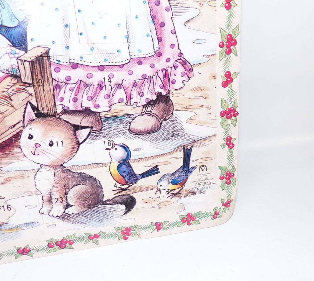 Alter Pea Adventskalender Jesus Baby Krippe Maria und Josef Vintage 