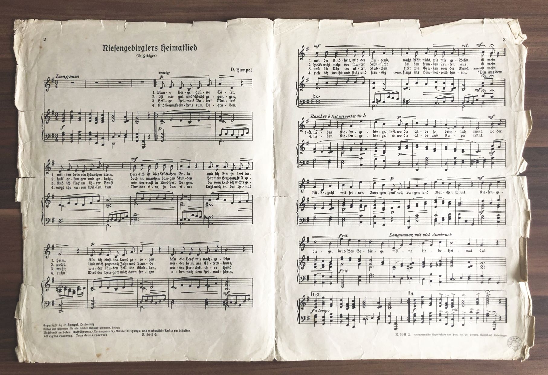 V Hampel Riesengebirglers Heimatlied Liedtext Noten