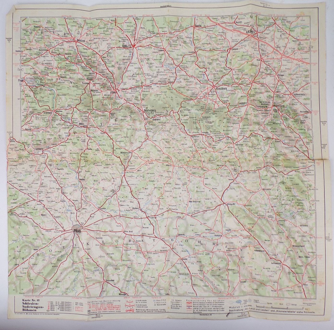Shell Schlesien Sudetengau Nordböhmen Straßenkarte Reisedienst 1930 er 