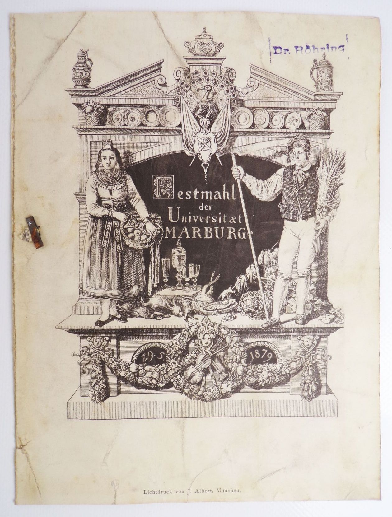 Studentika Nachlass Marburg ab 1877 Festkarte Commers Studentika Nachlass Marburg ab 1877 Festkarte Commers