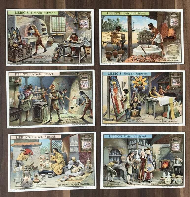 Feuerarbeit im Kunstgewerbe Nr 637 Liebig Serie Sammelbilder 6 Stück