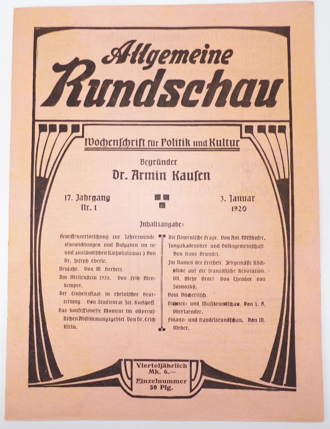 Zeitschrift Allgemeine Rundschau Politik und Kultur 1920 kompletter Jahrgang
