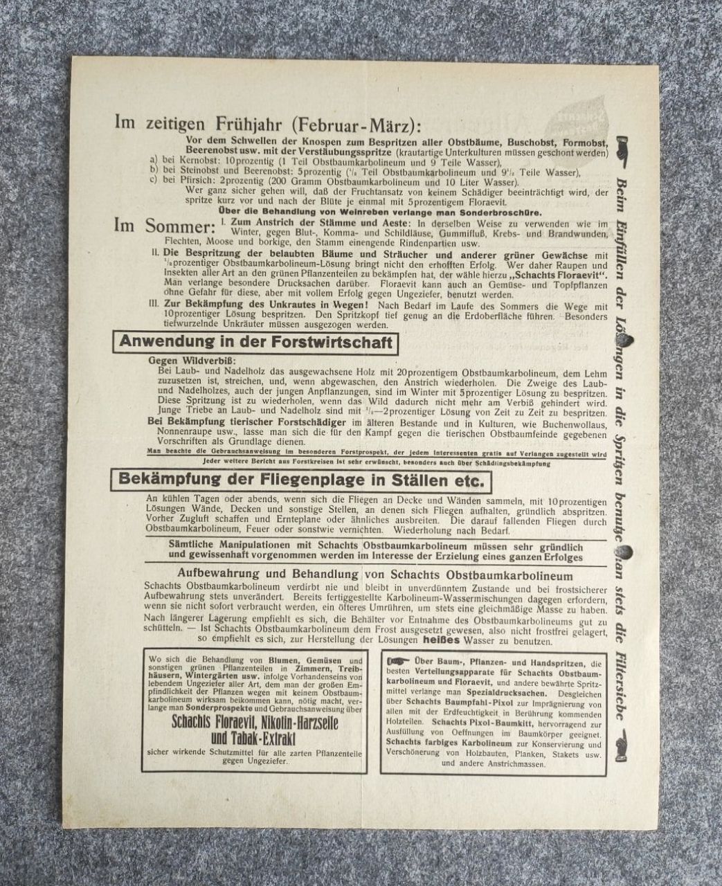 Alte allgemeine Gebrauchsanweisung Schachts Obstbaumkarbolineum Alte allgemeine Gebrauchsanweisung Schachts Obstbaumkarbolineum