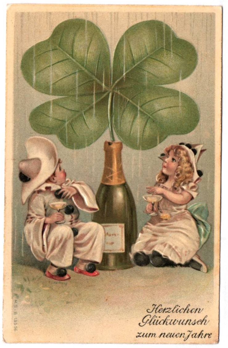 Ak Kinder trinken Sekt Glücksklee Neujahr 1906 geprägt