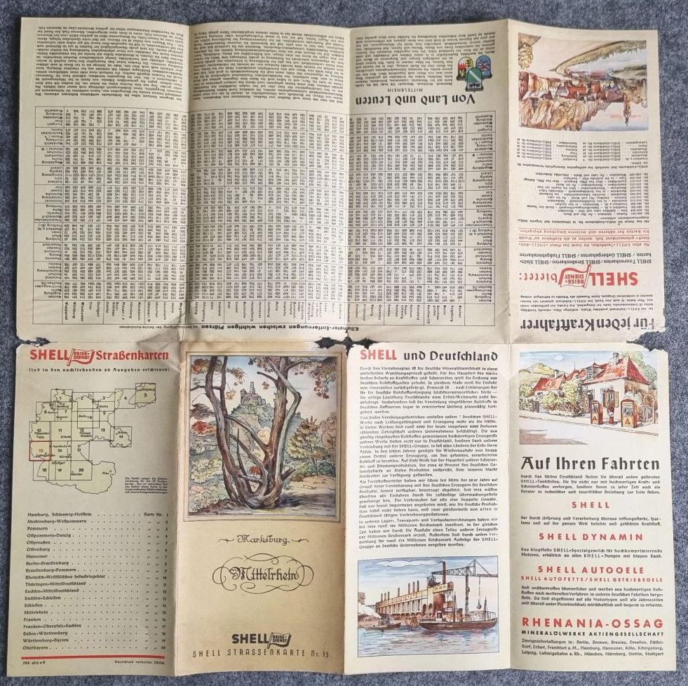 Shell Straßenkarte Nr 15 Marksburg Mittelrhein 1930er Stadtplan alte Landkarte Shell Straßenkarte Nr 15 Marksburg Mittelrhein 1930er Stadtplan alte Landkarte