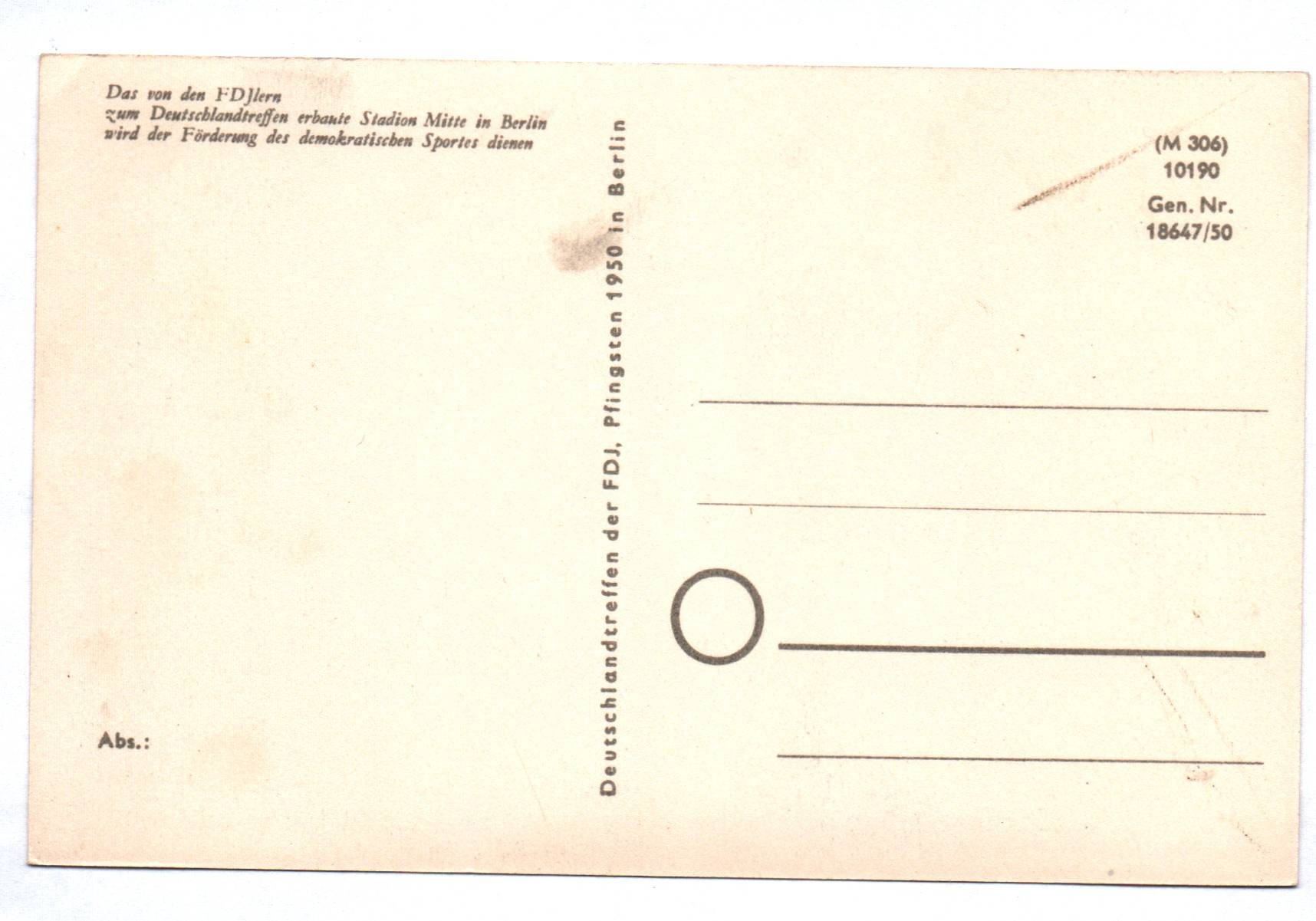 Ak Berlin Deutschlandtreffen Stadion Mitte FDJ 1950