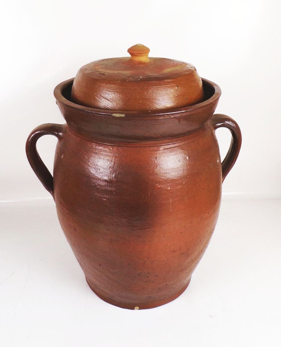 Alter Steinguttopf Sauerkrauttopf Tontopf Gärtopf Gurkentopf Steinzeug Deckel