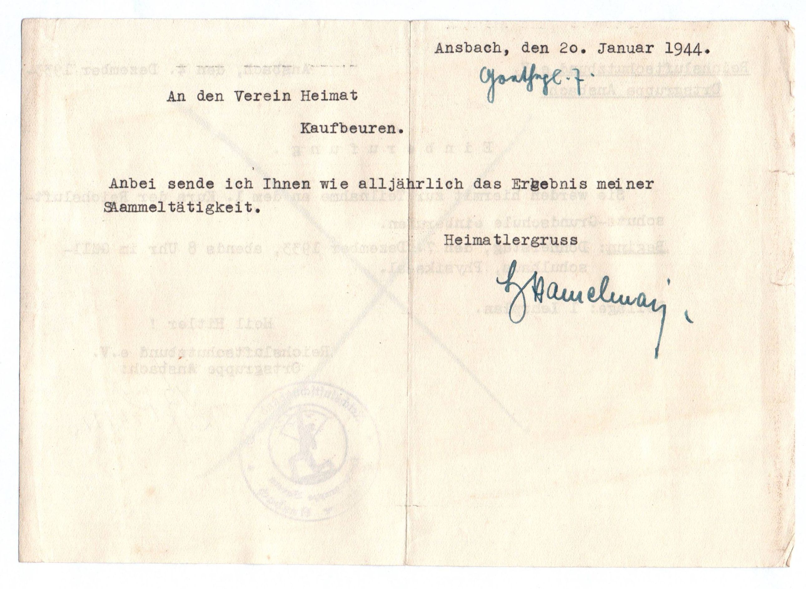 Dokument Ansbach 1933 Reichsluftschutzbund Stempel Dokument Ansbach 1933 Reichsluftschutzbund Stempel